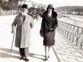 The last caliph of the Ottoman dynasty Abdulmejid and his daughter Dürrüşehvar on a walk in Nice, France