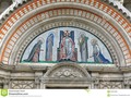 The tympanum with mosaic above the entrance to Westminster Cathedral in London, England. #art #britain