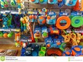 A selection of toys for dogs in a pet shop display.#stock #stockphotography #articles #canine #commerce