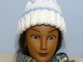 Womens Warm Winter Hat White with Light Blue Stripes -One Size Fits Most via Etsy