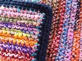 Extra Warm Multi Color Crochet Cozy Cover Navy Blue Trim (70 x 42 inches) via Etsy