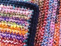 Extra Warm Multi Color Crochet Cozy Cover Navy Blue Trim (70 x 42 inches) via Etsy