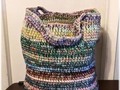 Large Storage Basket / Tote Heavy Duty Crocheted Multi Color Yarn & Cord Boho With Handles via Etsy