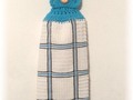 Crochet Top Hanging Kitchen Towel White with Blue Lines via Etsy