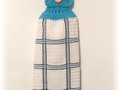Crochet Top Hanging Kitchen Towel White with Blue Lines via Etsy