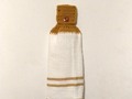 Crochet Top Hanging Kitchen Towel White with Gold Top and Stripes via Etsy