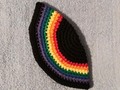 Crocheted Yarmulke Kippot Kippah Frik Cotton Black with Rainbow LGBT Trim 8 inches via Etsy