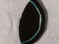 Yarmulke Kippot Kippah Frik Crocheted Cotton Black with Shade of Blue Row 7.5 inches via Etsy