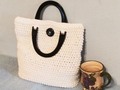 Heavy Duty Bag with Handles Button Closure Cotton Yarn and Rope White Shades Crochet Tote via Etsy