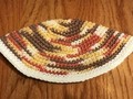 Yarmulke Kippot Kippah Frik Crocheted Cotton Tan Brown Rust White Mix White Trim 10 inches via Etsy
