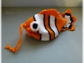 Sale Ends Soon- Clown Fish Bag Drawstring Tote Bag Sack - Orange White Black via Etsy