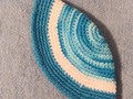 Yarmulke Kippot Kippah Frik Crocheted Cotton Blue Shades with White Stripe 10 inches via Etsy