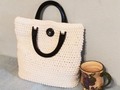 Heavy Duty Bag with Handles Button Closure Cotton Yarn and Rope White Shades Crochet Tote …