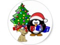 Cute Penguin Santa and Reindeer Dog Classic Round Sticker