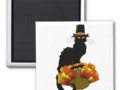 Thanksgiving Le Chat Noir With Turkey Pilgrim 2 Inch Square Magnet