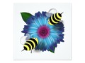 Cartoon Honey Bees Meeting on Blue Flower Card