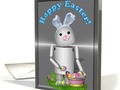 Happy Easter, Robot with Easter Basket, Colored Eggs, Bunny Ears Card #GreetingCardUniverse #GCU #Gravityx9 -…