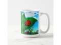 Cute and colorful illustration of a lady bug on a leaf. Enjoy your first cup of coffee in one of these cute mugs