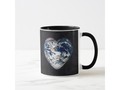 Heart shaped Earth on a black universe background. Custom coffee mugs are available in several styles and sizes. -