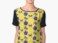 Gold Trimmed Blue Designs Chiffon Top at #Redbubble #Gravityx9 - Pretty blue pattern on yellow background.…