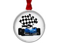 Blue Race Car with Checkered Flag Metal Ornament #Sports4you -