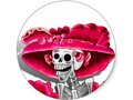 Add text and background color to this Laughing Skeleton Woman Calavera Sticker by Fall_Seasons_Best at Zazzle -…