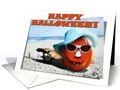 Happy Halloween Greetings from Jack-o-Lantern on the Beach with Sunglasses card at #GreetingCardUniverse - -…