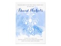 Blue watercolor cross leaves First Holy Communion Card via zazzle