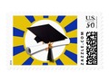 Grad Cap & Diploma w/ School Colors Blue and Gold Postage * Show your school colors! Postage stamps are available i…