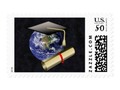 Graduation Cap, Earth w/Diploma Postage by #Just4Grad ~ A World Class Graduate ~ Postage stamps are available in t…