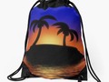 *Palm Tree Sunset Drawstring Bag* by #Gravityx9 at #Redbubble ~ Illustration of a couple of…