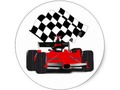Red Race Car with Checkered Flag Sticker by #Gravityx9 Designs at #Zazzle ~ Stickers are available in several sh…
