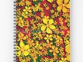 ‘Orange & Yellow Flowers on Red’ Spiral Notebook by Gravityx9