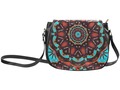 * K172 Wood and Turquoise Abstract Classic Saddle Bag/Large * Abstract design with a wood-like texture and turquois…