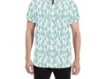 📷 * Bleached Coral Blue Leaves Pattern on White Men’s All Over Print Short Sleeve Shirt by.…