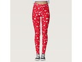* White Hearts Floating Pattern on Red Leggings | * Black outlines on these white floating, hand drawn hearts.Chang…
