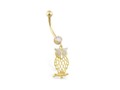 14K Yellow and White Gold (Nickel free) belly ring with dangling Owl Charm
