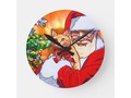 Santa Loves Kitty Round Clock via zazzle