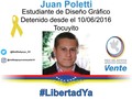 #10Jul Juan Poletti, estudiante de Diseño Gráfico, detenido en Tocuyito desde el 2016