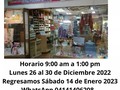 Muselina anuncia a su distinguida clientela que estamos abierto al público está semana del lunes 26 al 30 de diciembre 2022 de 9:00am a 1:00 pm  Cerramos del 31 de Diciembre al 13 de Enero 2023 . Regresamos el 14 de Enero de 2023 en el horario de 9:00 AM a 12:30 pm y de 2:00 pm a 5:00 pm ..  Si necesitas algún pedido puedes comunicarte a través de Whatsapp.  📱04141406208  #muselina #merceriasencaracas #merceriasonline #merceriacondelivery #merceriadevenezuela #caracas #elcafetal #baruta #chacao #elhatillo