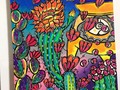 Por qué cactus?  Siempre me ha encantando la palabra FLORECER!!! •  Y siempre me ha gustado pensar metafóricamente en cómo un cactus sobrevive a las adversidades y aun así florece!!! • foto completa en el siguiente post... ———————————//////——————————— #colorfulartwork #talentoguaro #venezolanosenitalia #tintorero #quibor #mostra