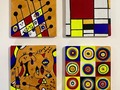3 Posavasos inspirados en obras de Mondrian, Miró y Kandinsky y una 4 pieza funcionando elementos de los tres artistas al igual que el por de las fotos del final. • Cuánto ame y disfrute demasiado esta paleta de colores, brillante y elegante. Especialmente para este trabajo. • Disponibles en Alemania 🇩🇪 a través de @mango_coco_official  • - - - - -  #abstractart #abstratismo #astratto #astrattismo #mondrian #miró #kandinsky #art #artwork