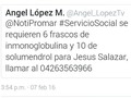 #ServicioSocial se requieren 6 frascos de inmonoglobulina y 10 de solumendrol para Jesus Salazar, llamar al 04263563966