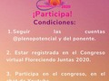 Hola ¿Cómo está nuestro Jardín Virtual?  Estamos comprometidas con nosotras mismas y contigo, conscientes de hacer tribu para apoyarnos mutuamente.  Confesamos que a veces también discutimos, mal interpretamos y nos invade la ansiedad, nuestro cuerpo es indivisible con nuestras cogniciones, nuestras emociones, incluso nuestro espíritu.  Si, somos un conglomerado de temas y es por tal motivo que este fin de Semana queremos invitarte al Congreso virtual Floreciendo Juntas 2020.  Podrás ganar cualquiera de los premios que cada ponente ha elegido para Ti.  Es muy Sencillo:  Paso 1: Seguir las cuentas  @plenopotencial y de cada ponente:  @soyvivifit @sentidosublime_imagen @be @dra.creyones @yaizaleal_psicoautora @salud.minimalista @oriheal @leonoracostaoficial @sexologia_yrd @bemoment @pensaenflores @pensa.enflores @mariselacuevas10 @aprende_psicologia_ @plenopotencial somos 2: @melulrrich @psicarlaalfonzo  Paso 2: Estar registrada en el Congreso virtual Floreciendo Juntas 2020  Paso 3: Participar en la ponencia del tema de tu preferencia, tomar una foto de tu PC durante el Congreso virtual.  Paso 4: Subirlo a tu historia de instagram con la etiqueta #FloreciendoJuntas2020  @plenopotencial  Publicaremos las ganadoras  Lunes 30 de Marzo  Por nuestro Grupo VIP de Facebook  Por las story de Instagram.  #Floreciendojuntas2020 I #plenopotencial I #Serparanoparecer I #congresoonline I #congresogratis I #bienestarysalud I #nutricionconsciente I #fitness I #mindfulness I #coaching I #lifecoaching I #gestiondeltiempo I #asesoriadeimagen I #biodanza I #ayurveda I #minimalismo I #autocuidado I #amorpropio I #soypasion I #soyautentica I #bienestarpersonal I #serfelizesgratis I