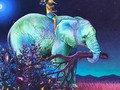 Qué título me recomiendan para este cuadro ?  Autor de la pintura: Carlos Bazán  #elefante #artelatinoamericano #elefantes #artemixteco #nochedeluna #luna #elephant #pintura #art #discovery #instaart #hechoenmexico #loveelephants