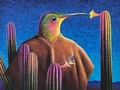 El nahual y su flor 🌼  Autor: Carlos Bazán   #artemexicano #arteoaxaca #colibri #art #guiaespiritual #constelaciones #astros #colores #chupamirto #xoconostles #murciélago #cactus #flordecactus #gaban #coton #noche
