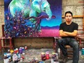 Procesión de la noche triste 🌌 Autor: carlos Bazán  Recordando esta obra que realicé hace 3 años 🎨 #artemexicano #arteoaxaca #colibri #arbol #flores #constelaciones #elefante #estrellas #reencarnacion #dualidad