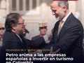 #GustavoPetro #españa / Petro anima a las empresas españolas a invertir en turismo en Colombia  El Presidente de Colombia, Gustavo Petro, animó este jueves a las empresas españolas a colaborar con su país para mejorar el sector turístico que, según expuso, podría ayudar a reconvertir su matriz productiva.  "Estamos en un periodo donde tenemos que replantearnos (el modelo), indudablemente una estructura económica petrolera tiene una matriz de exportación específica... el turismo es una respuesta en el corto plazo", asumió.  En ese sentido, recalcó la necesidad de ir "poniendo pilares" para fomentar el turismo internacional en el país y "articular las zonas turísticas".  Colombia, dijo, "es el país de la belleza" y cuenta con "un potencial inmenso" en cultura o biodiversidad.