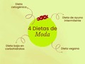1. Dieta cetogénica: Esta dieta se centra en el consumo de alimentos altos en grasas y bajos en carbohidratos, con el objetivo de lograr un estado de cetosis en el que el cuerpo quema grasa como fuente de energía.   2. Dieta baja en carbohidratos: Esta dieta limita el consumo de alimentos ricos en carbohidratos como el pan, la pasta y el arroz, con el objetivo de ayudar a perder peso y mejorar la salud.   3. Dieta de ayuno intermitente: Esta dieta consiste en alternar periodos de ayuno con periodos de alimentación, con el objetivo de mejorar la salud y perder peso.   4. Dieta vegana: Esta dieta se basa en el consumo de alimentos provenientes de plantas, excluyendo todos los productos de origen animal.  Y tu has hecho alguna??? Cuéntame tu experiencia aquí 👇👇👇