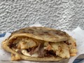 Introducing to you the SÚPER SPECIAL GORDITA.   A regular gordita, (maize masa stuffed with pressed chicharrón, slightly crunchy outside and soft and delicious inside)  But this time with cheese, steak, mashed potatoes and green sauce.  This is our city version of the hungry surfer breakfast. You’ll be ready to defeat the tragic, the heat, the noise and any obstacle you can find while surfing the city.   #foodporn #foodie #streetfood #foodlover #mexicocity #travelforfood